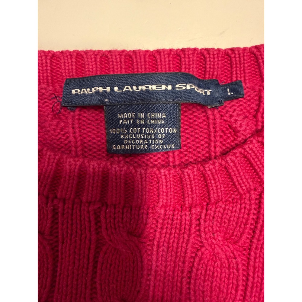 Ralph Lauren Sport Womens Pink Cable Knit Cotton Crew Neck Sweater Size L - Picture 3 of 7